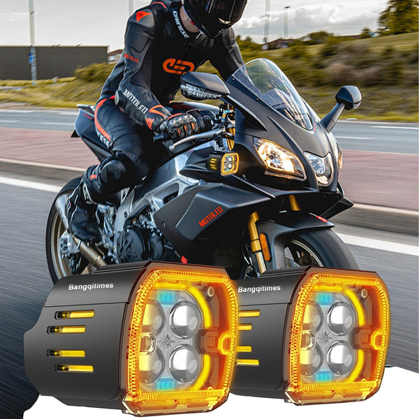 Bangqitimes JRY-22 Professional Motorcycle LED Auxiliary Spotlight | 28000LM Dual-Color | IP67 Waterproof