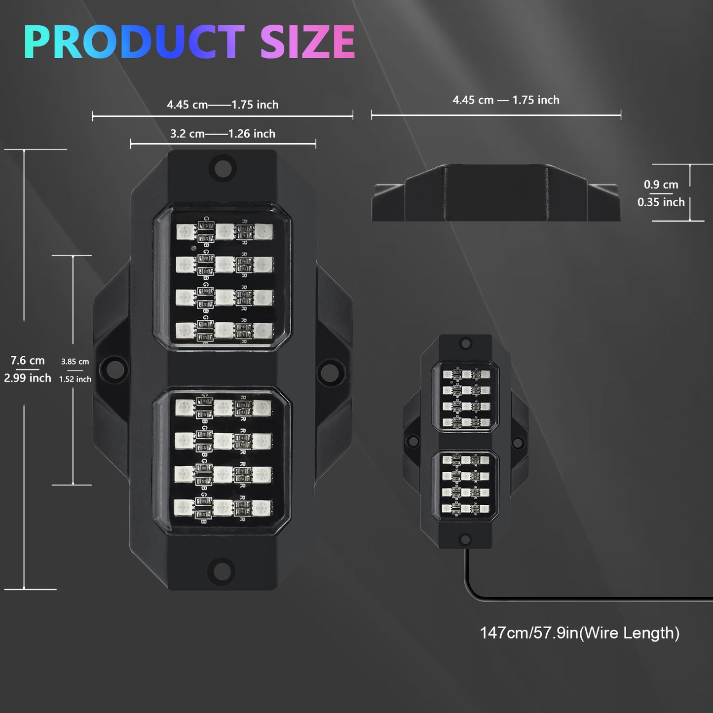 Kit de Luzes MONDEVIEW RGB para Baixo do Veículo | 8 Módulos de Luzes LED Inteligentes | Controlo por Aplicação | 16 Milhões de Cores | Impermeabilidade IP67 | Sincronização com Música | Solução Premium de Iluminação Automóvel